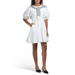 SOFIE THE LABEL Off White Faux Over Shoulder Mini Sweater Dress
